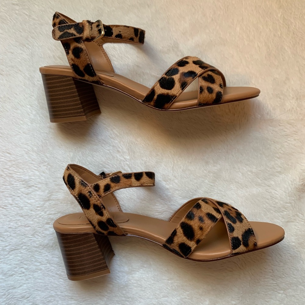 New in box J. Crew Factory Calfhair Lowblock Heel Sandals
